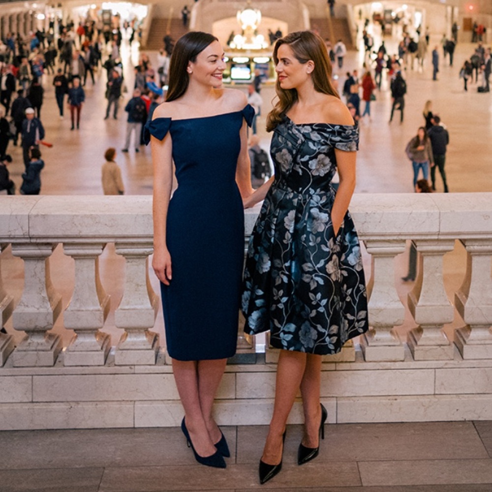 Gal Meets Glam Elegant Jessica  Off-Shoulder Navy Dress with bows on the side